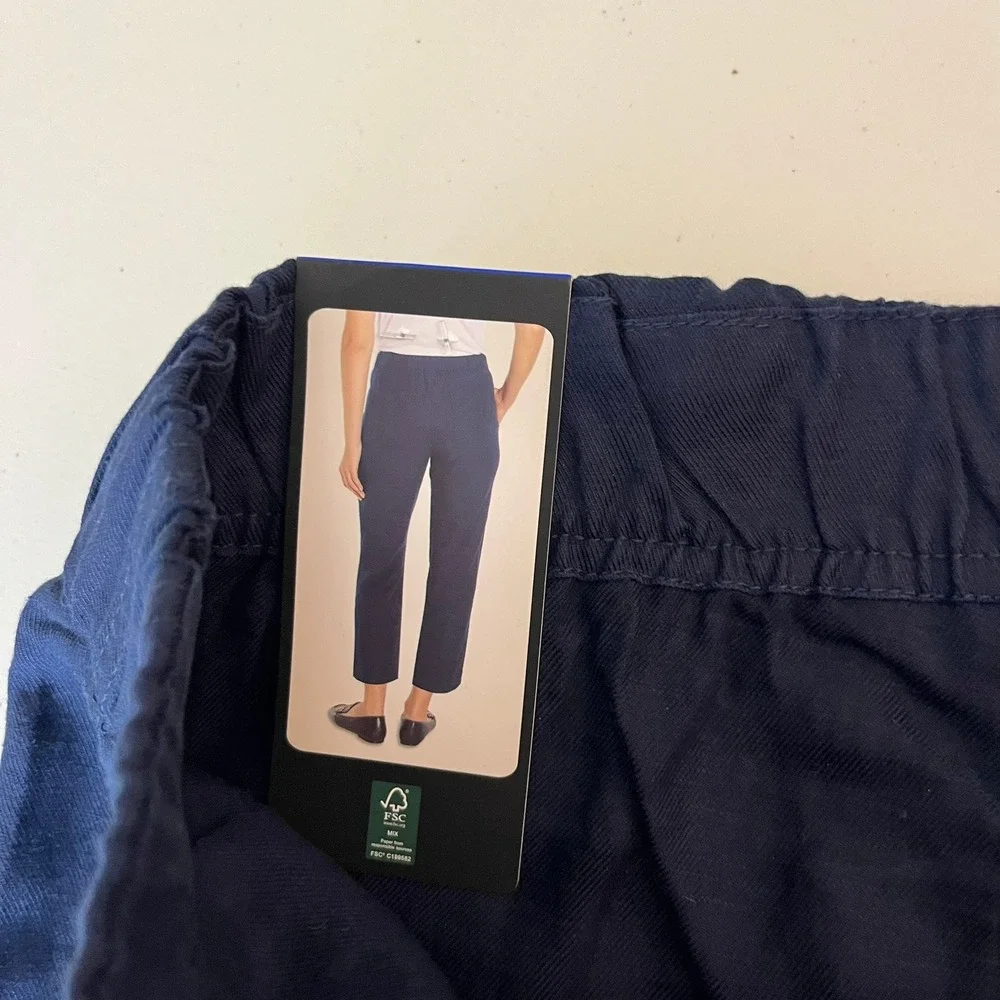 Banana Republic Womens Tapered Crop Pant Navy Blue Linen Blend Large 1868296 NWT